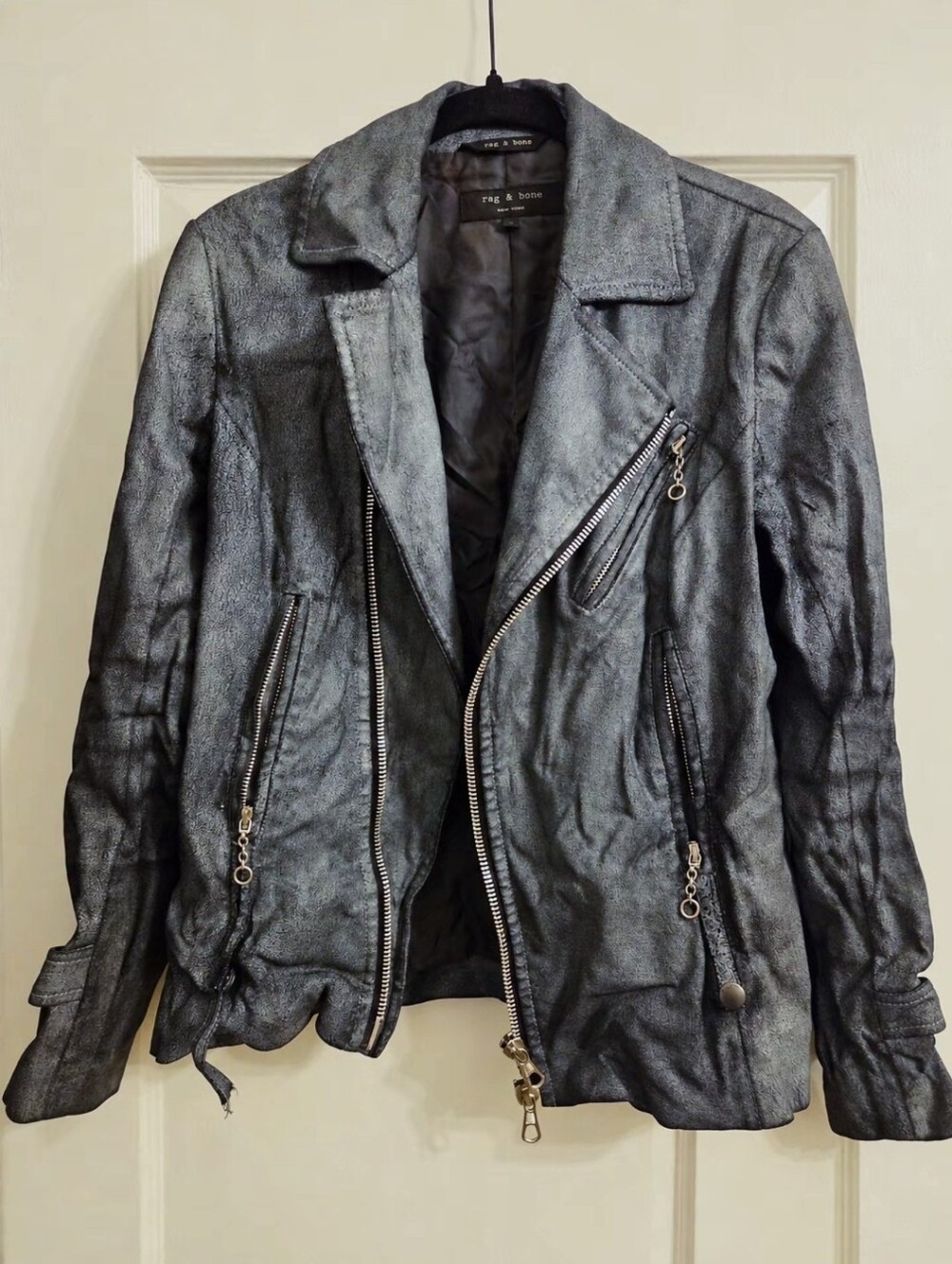 Rag & Bone Blue-Gray Leather Moto Jacket
